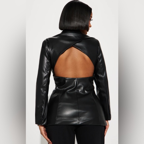 Black Faux Leather Cutout Jacket - Picture 4 of 10